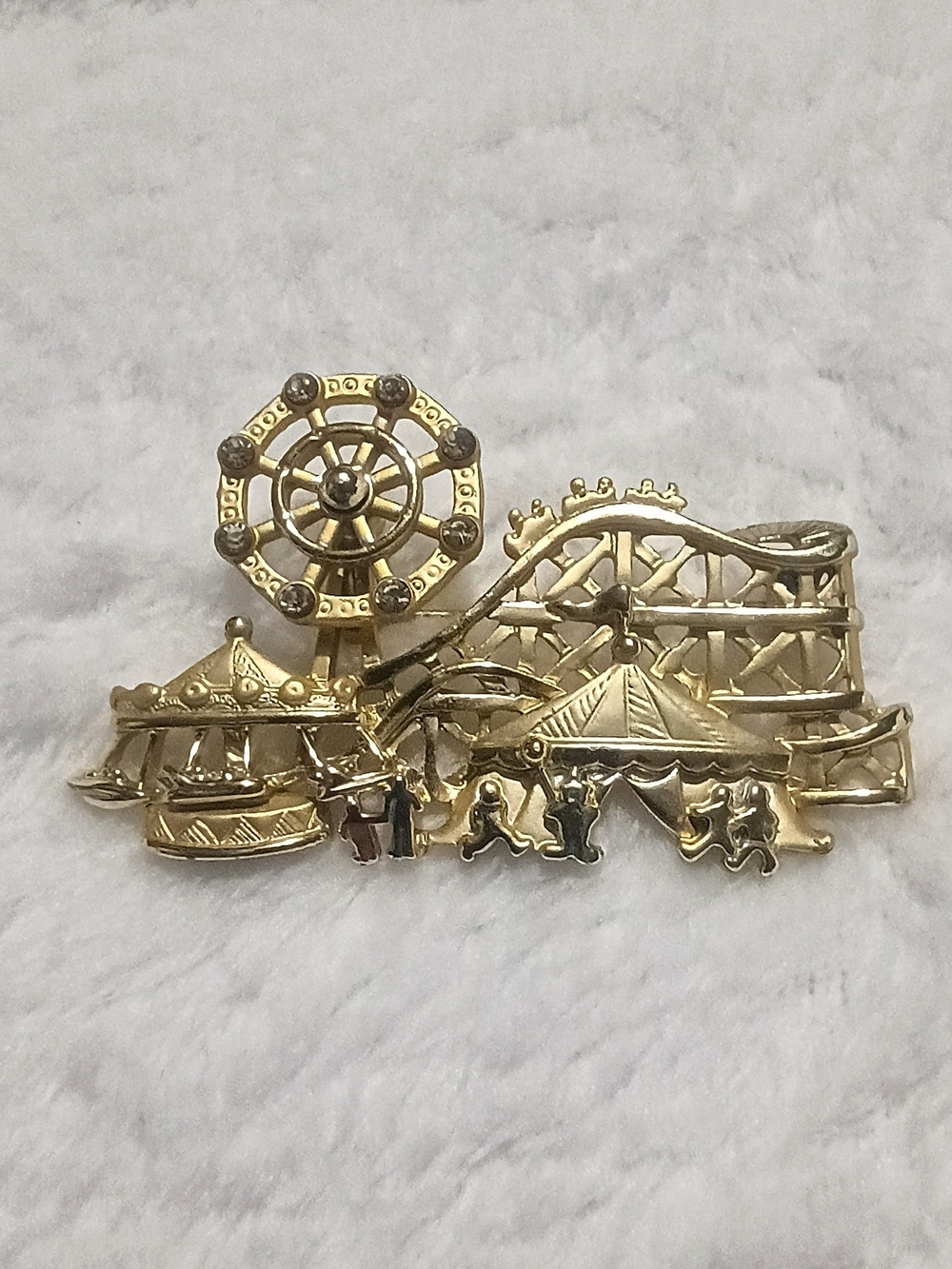 Vintage AJC Gold-Tone Amusement Park Lapel Pin – Ferris Wheel & Roller Coaster